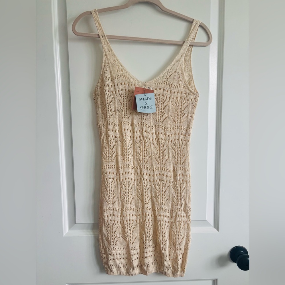 NWT Shade & Shore Beige Crochet Knit Cover Up Dress -Size S(4-6) - Picture 2 of 4